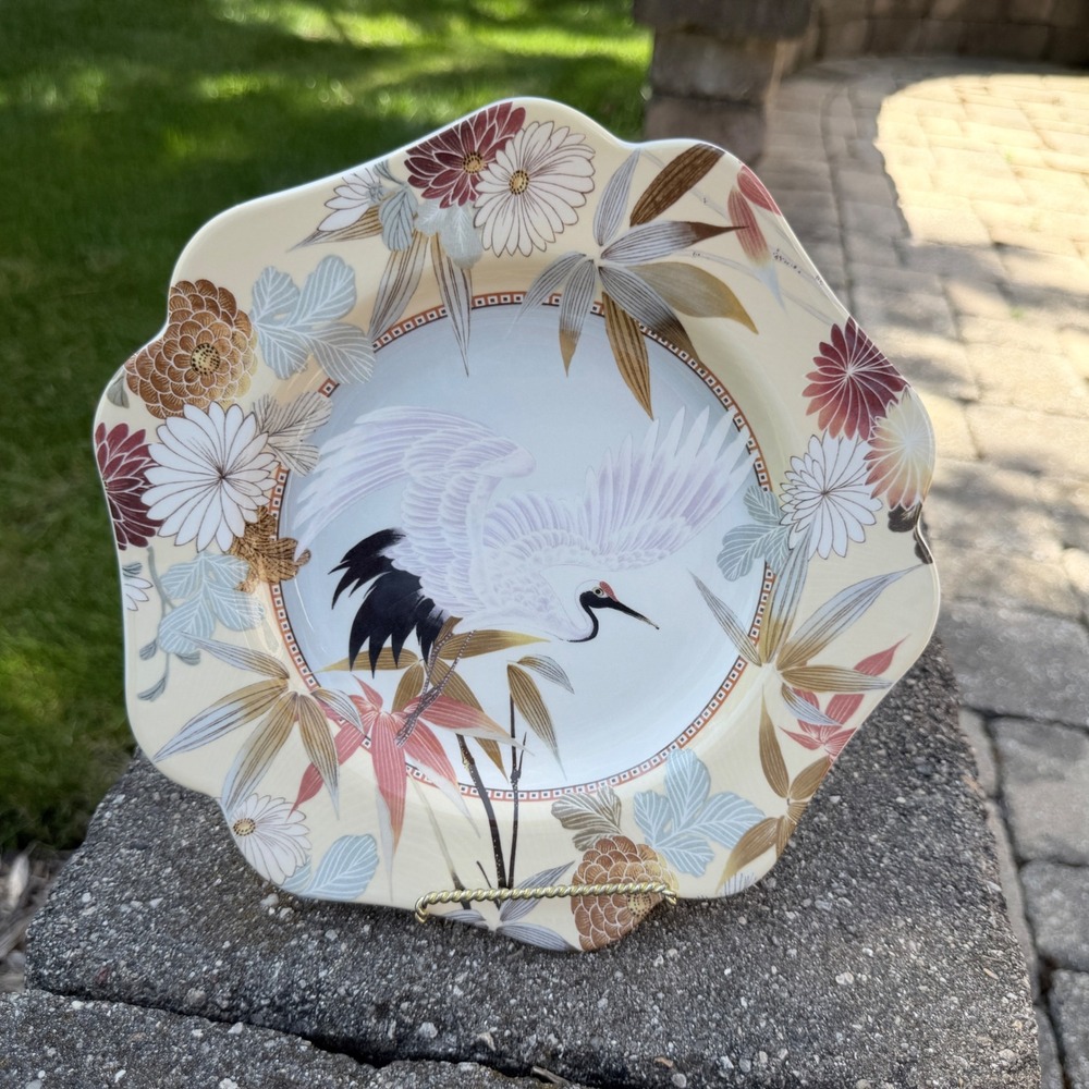 Spode Japanese Heron Pentagonal Plate Yellow 9-5/8 Inch